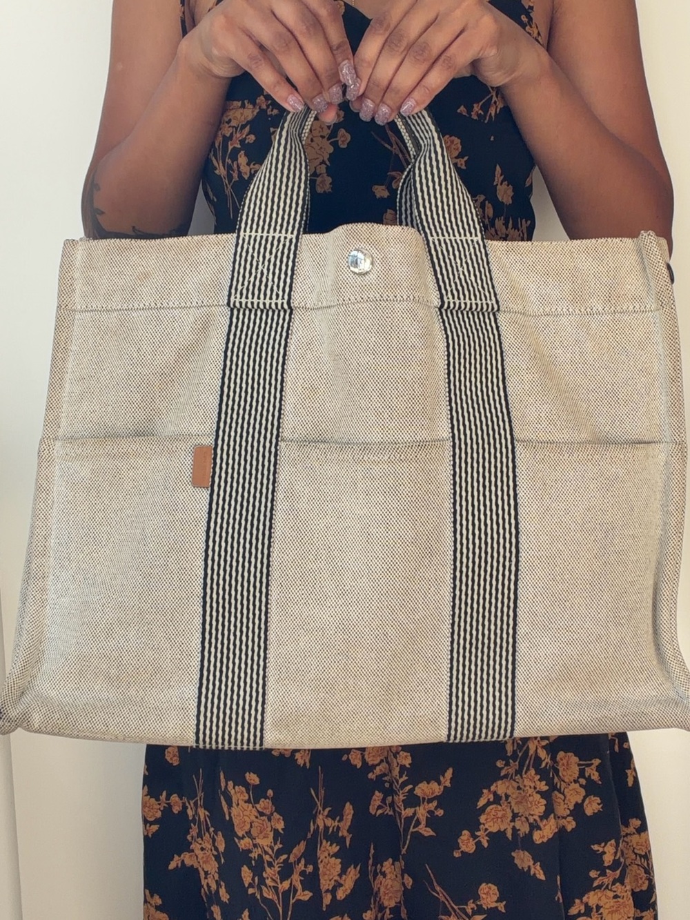 Hermès Fourre-Tout MM – Light Grey Cotton Tote Bag